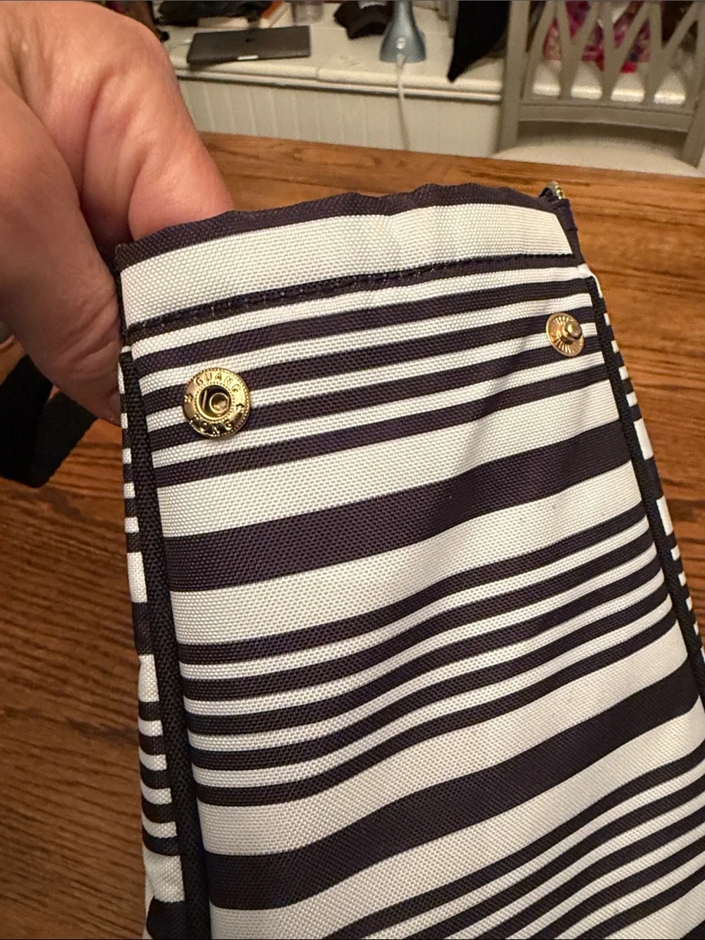 Kate Spade New York Black White Striped Insulated Lunch Tote Zip Cooler Bag
